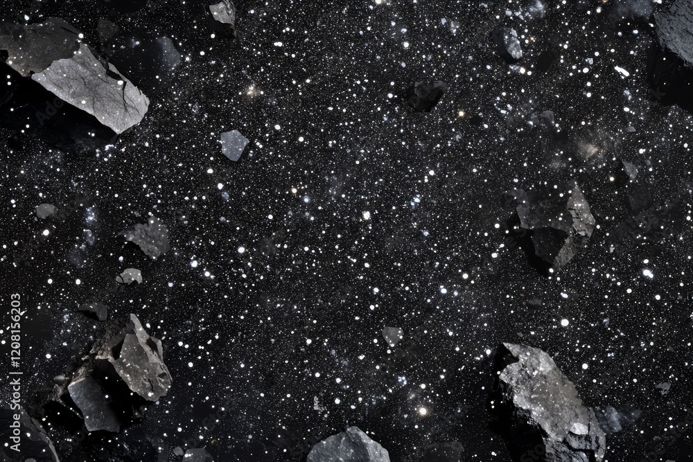 Aufkleber realistic image of a dark space background with stars and floating rock debris in the universe