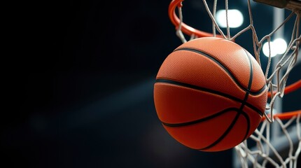 Basketball Swish: Dramatic Close-up of Orange Ball Entering Net