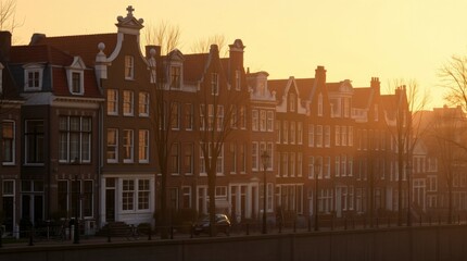 Golden Hour Canal Houses: Amsterdam's Warm Sunset Architecture