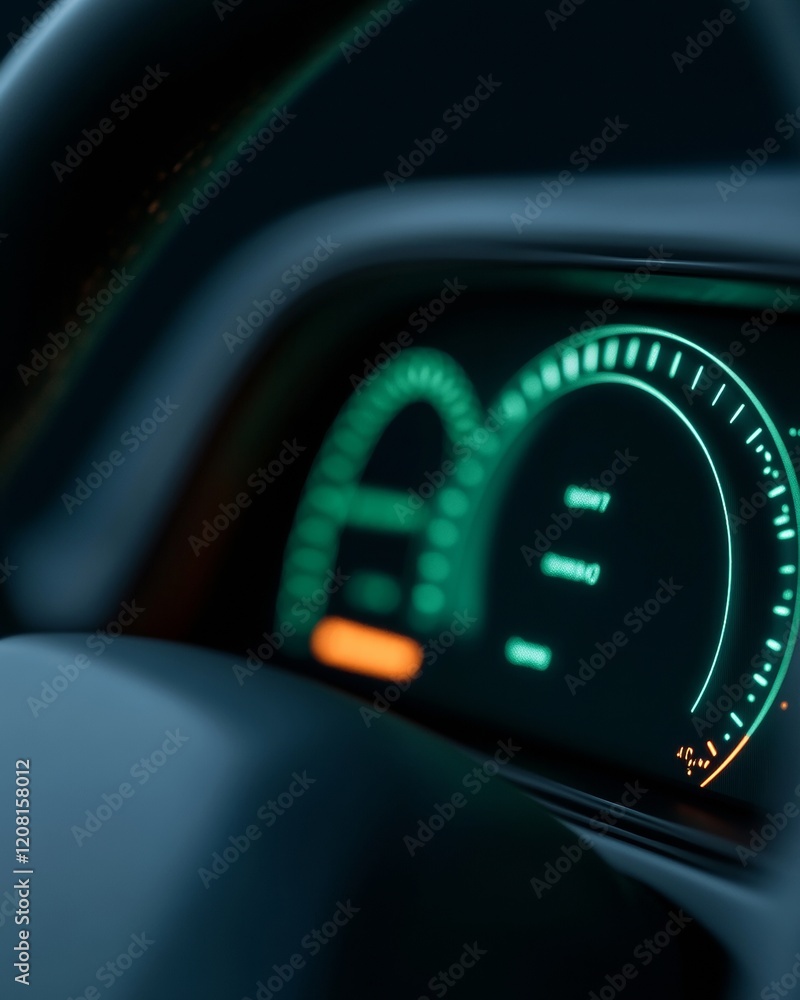 Poster Futuristic Electric Vehicle Dashboard Displaying Advanced Battery Statistics