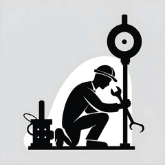 Vector of a mechanic repairing a machine.