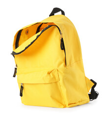 One stylish yellow backpack isolated on white