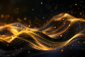 Luxury Gold Waves on Black Background with Sleek Metallic Highlights and Radiant Fluid Motion for Modern Abstract Elegance