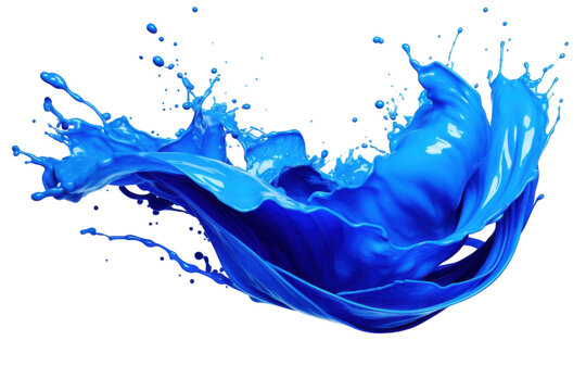 Dynamic blue paint splash creating an artistic wave form against a bright background isolated on transparent background