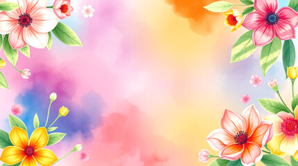 Obraz premium Floral watercolor background with colorful flowers and soft gradients