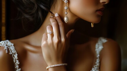 A woman with a gold and diamond ring on her left hand and a gold