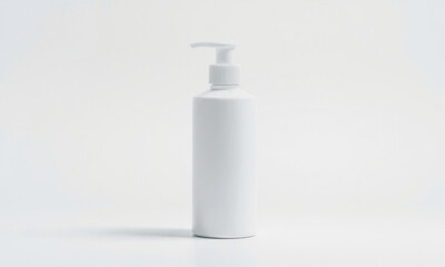 clean, white cosmetic bottle with pump, ideal for skincare products. Perfect for branding and packaging design