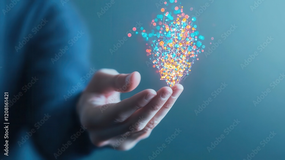 Aufkleber representation of synergy between technology and innovation illustrated through abstract light patte