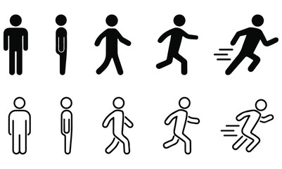Running and walking people icons. Vector illustration, editable strokes. eps File
