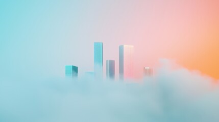 Fototapeta premium Vibrant City Skyline Surrounded by Smog with Soft Color Gradient in the Background