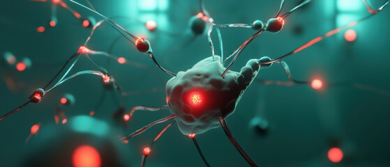 a neuron with glowing red light
