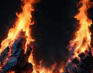 Blazing blue and red fire against a dark background with intense sparks, fire, intensity, burning