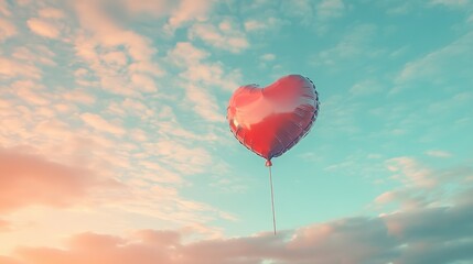 Fototapeta premium A heart-shaped balloon floating against a soft pastel-colored sky, minimalist and dreamy