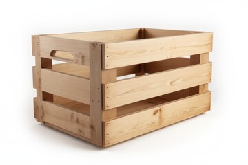 a wooden crate with four compartments on a white background