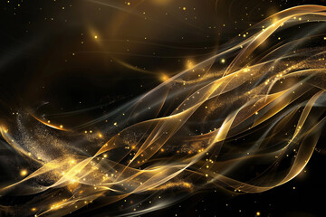 Obraz premium Luxury Gold Waves on Black Background with Sleek Metallic Highlights and Radiant Fluid Motion for Modern Abstract Elegance