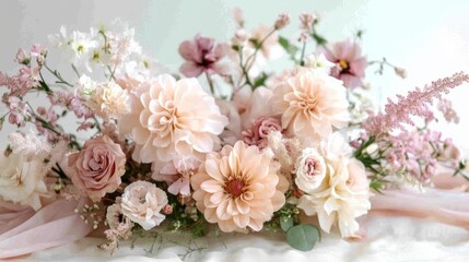 A delicate floral arrangement with minimalist details, soft pink tones for Valentine's Day 