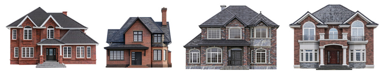 Colonial style house architecture png cut out element set, transparent background