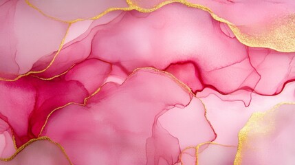 Fototapeta premium Stunning Pink and Gold Abstract Marbling Art