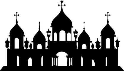 Silhouette of an Ornate Building: Architectural Design with Domes and Crosses for Artistic and Cultural Use