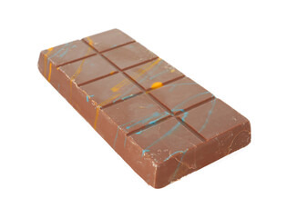 One Dubai chocolate bar with pistachio and knafeh isolated on white