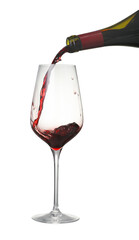 Pouring wine into glass on white background