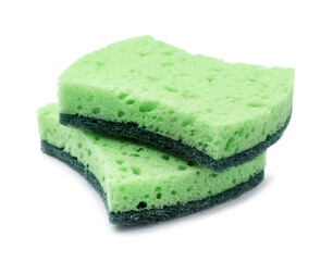 Green sponges isolated on white. Cleaning tool