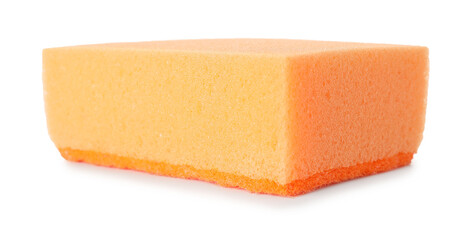 One orange sponge isolated on white. Cleaning supply