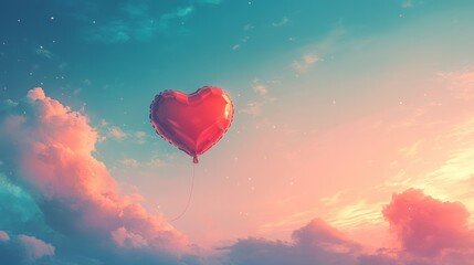Fototapeta premium A heart-shaped balloon with a clean design, soft pastel sky background, minimalist Valentine's Day concept