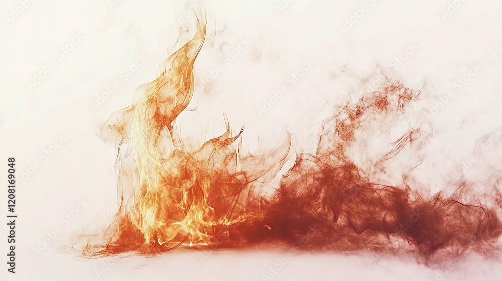 Poster realistic flames with dynamic movement isolated on white background