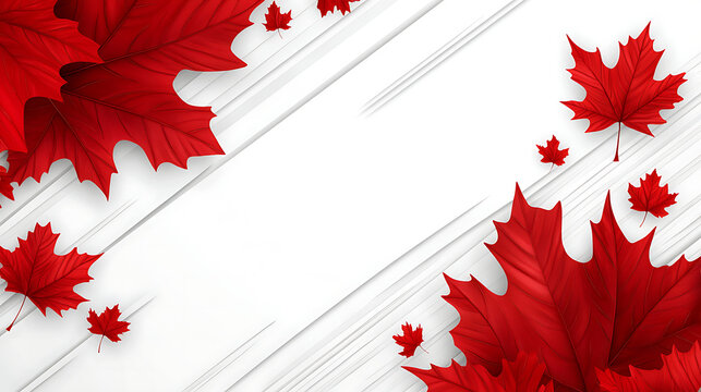 Canada Day patriotic design with a cluster of red maple leaves on a white background, symbolizing Canadian pride, holiday celebrations, and artistic decor theme