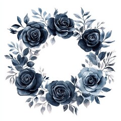 A blue rose bouquet with five roses and a leafy border