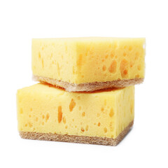 Yellow sponges isolated on white. Cleaning tool