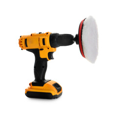 Electric screwdriver with polish pad isolated on white