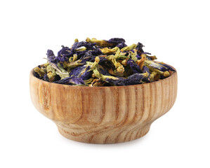 Butterfly pea flower tea in bowl isolated on white