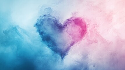 Fototapeta premium Abstract heart with gentle watercolor strokes, minimalist design for a Valentine's Day card
