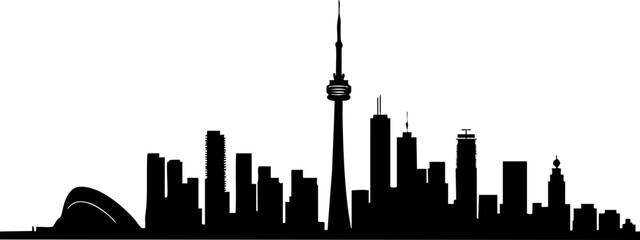 Silhouette of a Modern Skyline Featuring Iconic Tower and Cityscape, Ideal for Travel and Urban Themes