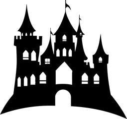 Obraz premium Silhouette of a Fantasy Castle: Intricate towers and arches in black, suitable for creative projects and storytelling.