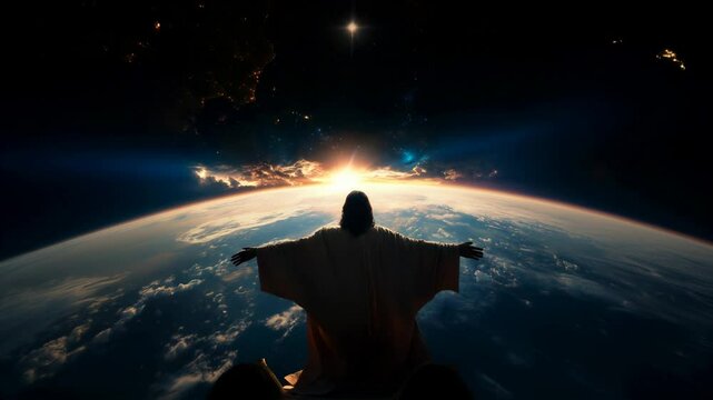 Jesus christ gazing compassionately upon the earth and its inhabitants from above