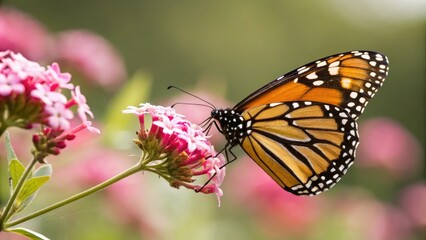 Fototapeta premium Close-up of a butterfly's wings against the background of a flower, wing, design, pattern, floral