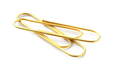 Naklejka premium Two metal paper clips isolated on white