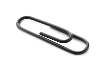 One black paper clip isolated on white