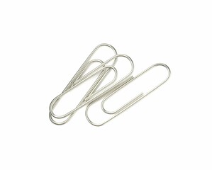 Metal paper clips isolated on white, top view