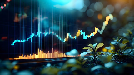 A digital currency growth chart showing an upward trend in value. The chart illustrates the increasing value of digital assets over time, highlighting trends in cryptocurrency and financial progress.