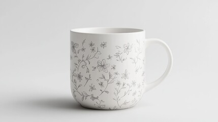 Floral mug, studio shot, white background, product photography