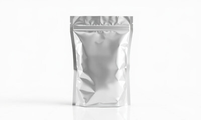 shiny foil pouch mockup with sleek design, perfect for packaging snacks or other products. reflective surface adds modern touch to any branding