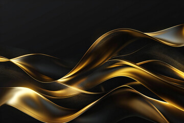 Luxury Gold Waves on Black Background with Sleek Metallic Highlights and Radiant Fluid Motion for Modern Abstract Elegance
