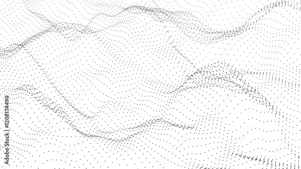 Poster Dynamic wave with many dots. Abstract motion background of dots. Technology or science. 3d rendering 