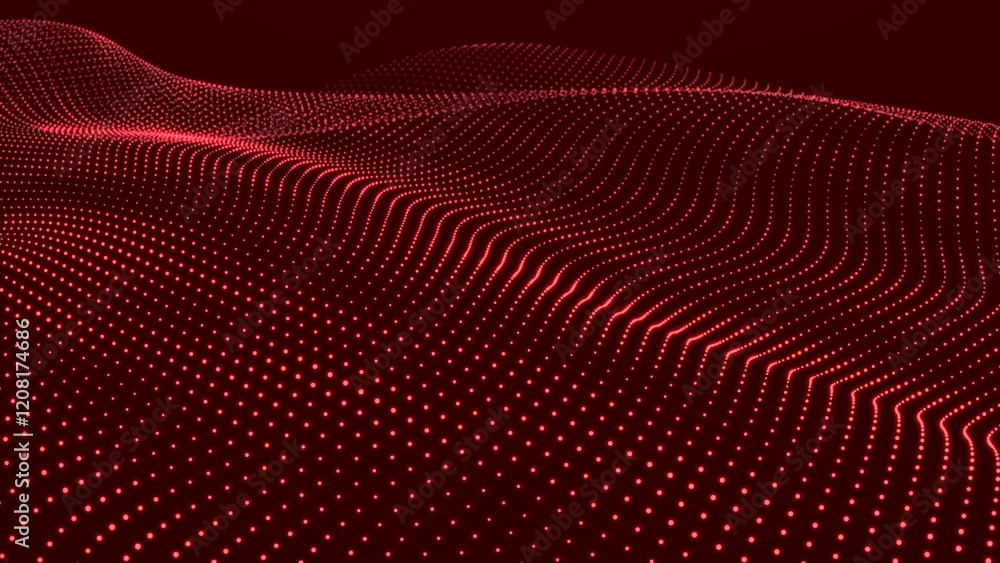 Poster Dynamic wave with meny dots. Abstract motion background of dots. Technology or science. 3d rendering. 