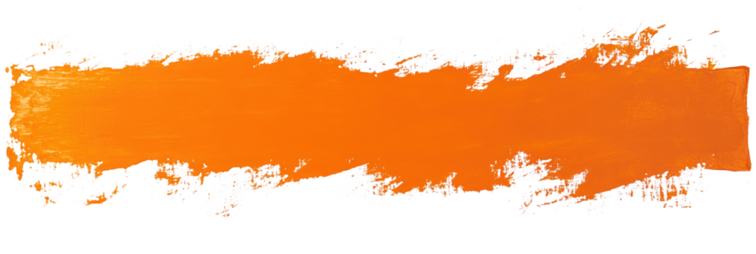 Rectangular orange paint brush stroke on white background in abstract art style