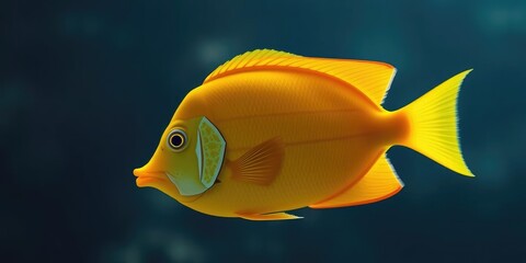 Naklejka premium Close-up of isolated yellow tang fish showing its bright orange fin, brightly colored fish, bright orange fin
